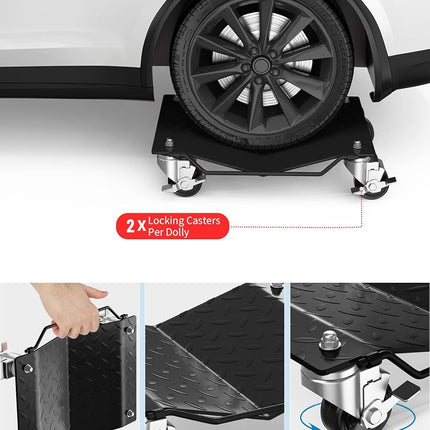 Car Wheel Dolly Set of 4,6000LBS Capacity Heavy Duty Vehicle Mover Dolly with Brakes for Moving Cars, Trucks, Trailers and Motorcycles, Black