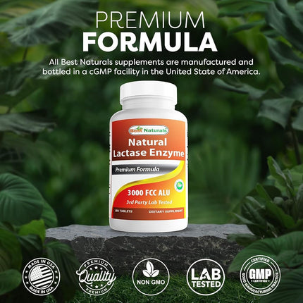 Best Naturals, Fast Acting Lactase Enzyme, 3000 FCC ALU, 180 Tablets (180 Count (Pack of 2))