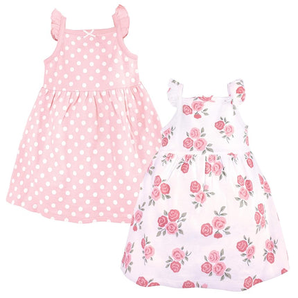 Hudson Baby Girl's Cotton Dresses, Soft Pink Roses, 6-9 Months