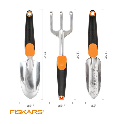 Fiskars 3-in-1 Garden Tool Set, Includes Trowel, Transplanter, and Cultivator for Outdoor Gardening, Ergonomic Yard Tool Kit