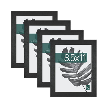 MCS Studio Gallery 8.5x11 Picture Frame Black Woodgrain, Rectangle Photo Frame for Photos, Posters & Art Prints & Easel for Tapletop Display (4-Pack)