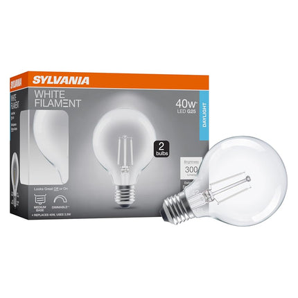 SYLVANIA G25 Clear Globe LED White Filament Bulb, 