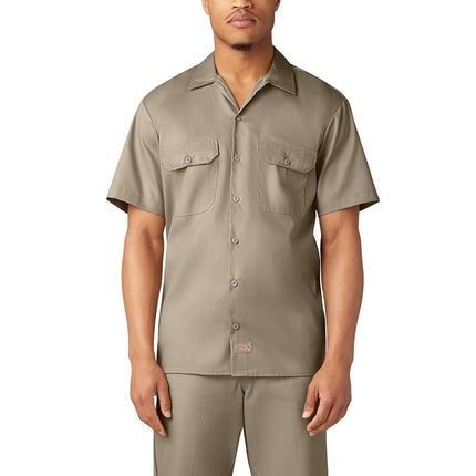 Dickies Mens Flex Relaxed Fit Short Sleeve Work Shirt, Desert Sand, XL