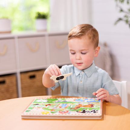 Melissa & Doug Rompecabezas musical de la Granja de Old MacDonald – Rompecabezas de madera con 8 piezas y clavijas, con sonidos activados por la luz, juguete de aprendizaje musical para niños pequeños y preescolares de 2 años en adelante