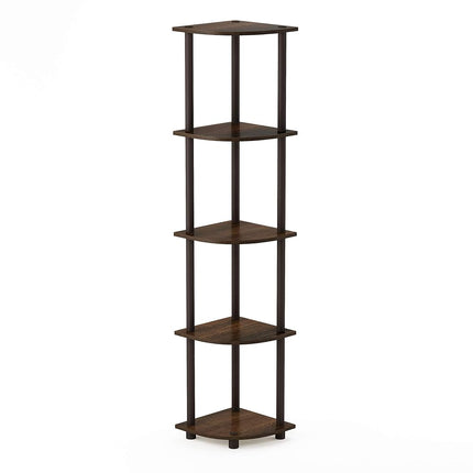 Furinno TURN-N-TUBE Corner Shelf, 5-Tier Corner Bookshelf, Open Storage Shelves, for Organization and Storage, Living Room, Home Office, Garage, Bedroom, Walnut