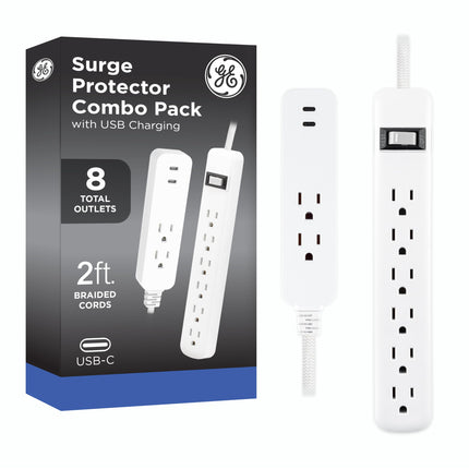 GE 6-Outlet & 2-Outlet Surge Protector Combo Pack 