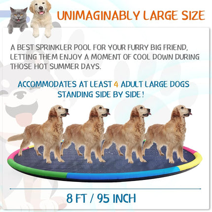 Lewtemi 8 ft Giant Non Slip Splash Pad for Adult and Dog, Thicken Sprinkler Pool Summer Outdoor Toys Fun Backyard Fountain Play Mat for Family Pet Dog (Stylish)