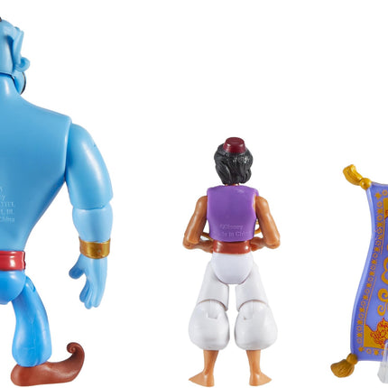 Disney Aladdin Pack Cuentacuentos de 3 figuras: Genio, Aladdin y Alfombra Mágica, Cueva de las Maravillas, Juguetes auténticos de película posables, Escala de 10 cm