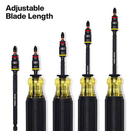Klein Tools 32304 Screwdriver, 14-in-1 Adjustable Screwdriver with Flip Socket, HVAC Nut Drivers and Bits, Impact Rated