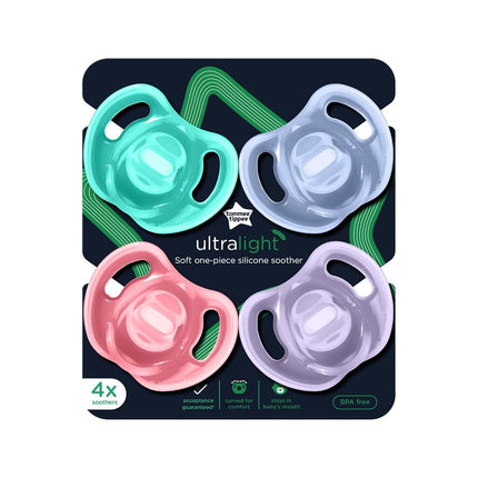 Tommee Tippee Ultra-Light Soothers, 18-36m, 4 Pack, Lightweight Dummy, Symmetrical Teat, BPA-Free Silicone, Orthodontic Design