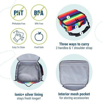 Wildkin Kids ECO rPET Insulated Lunch Box – Keeps Food Hot or Cold, Easy-Clean Lining, Mesh Pockets & BPA-Free – Boys & Girls, Ideal for School, Travel & Daycare – Rainbow Stripe