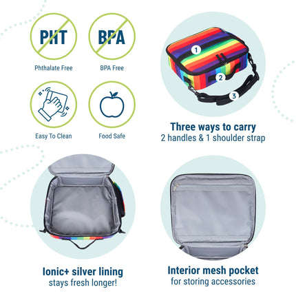 Wildkin Kids ECO rPET Insulated Lunch Box – Keeps Food Hot or Cold, Easy-Clean Lining, Mesh Pockets & BPA-Free – Boys & Girls, Ideal for School, Travel & Daycare – Rainbow Stripe