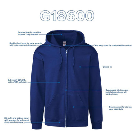 Gildan Men's Fleece Zip Hooded Sweatshirt, Style G18600, Black, XXL