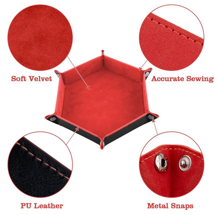 SIQUK 4 Pieces Dice Tray Set Foldable Dice Trays Hexagon Dice Rolling Tray PU Leather Dice Holder for Dice Games Like RPG, DND and Other Table Games(Orange, Yellow, Cyan, Violet)