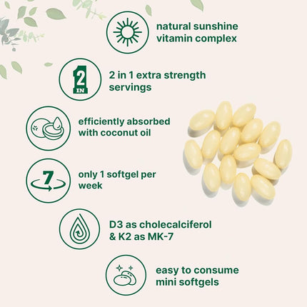 MICROINGREDIENTS Vitamin D3 50,000 IU Plus K2 (MK-7) 200 mcg, 240 Virgin Coconut Oil Softgels | 2 in 1 Vitamins D & K Complex Supports Calcium Absorption, Bone, Immune, Heart Health Easy to Swallow