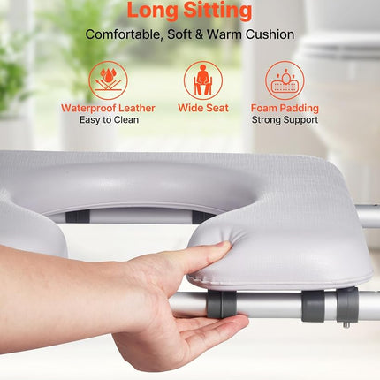 VEVOR Raised Toilet Seat with Arms, 181 kg Load Capacity, Adjustable Height and Width, Commode Cushion Padded Elevated Toilet Seat Riser with Handles for Seniors, Elderly, Handicap, Disabled, Adults