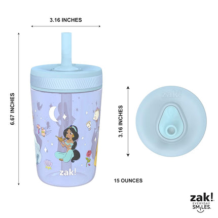 Zak Designs Disney Princess Kelso 15oz Leak-Proof Toddler Cups, 2-Pack