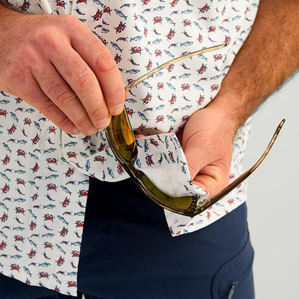 HUK Men's Standard Tide Point Pattern Short Sleeve Shirt, Fishing Button Down, Channel Marker