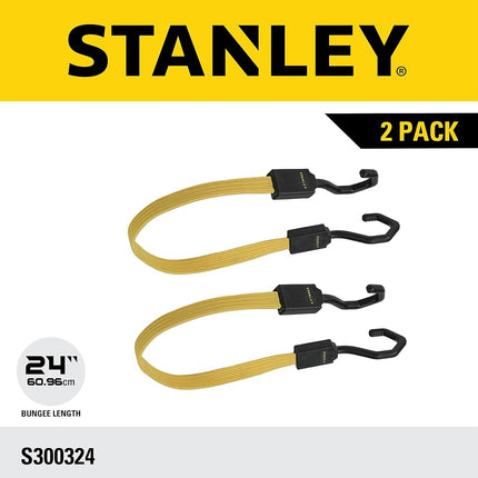 STANLEY S300324 Black/Yellow 24" Premium Flat Bungee Cord Straps, 2 Pack