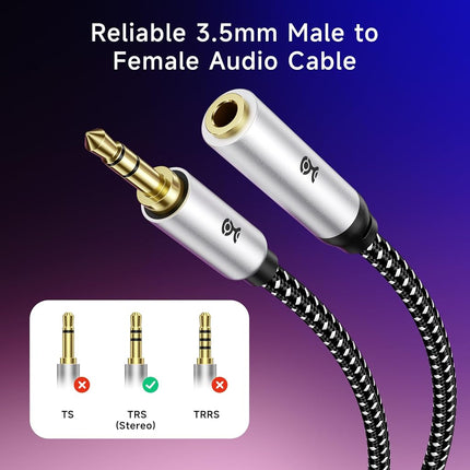 Cable Matters 2-Pack Headphone Extension Cable 10 ft (3.5mm Extension Cable/Aux Extension Cable, Aux Cord Extension) in Black - 10 Feet