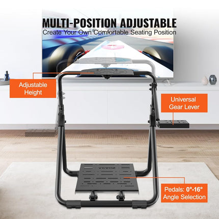 VEVOR Foldable Racing Steering Wheel Stand, Height Adjustable Universal Base Compatible with Logitech & Thrustmaster Racing Wheel and Pedal, Heavy-duty Frame Standard GT/Formula Seating Portable