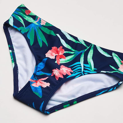Kanu Surf Girls' Mahina UPF 50+ Beach Sport Halter Bikini 2-Piece Swimsuit, Leonie Floral Navy, 8
