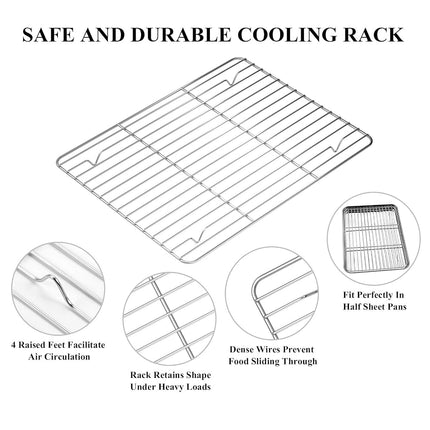 Deedro Baking Sheet with Rack Set [2 Sheets + 2 Racks], Stainless Steel Cookie Half Sheets Baking Pan Oven Tray with Cooling Rack, 12 x 10 x 1 Inch, Heavy Duty, Non-toxic, Easy Clean