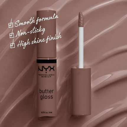 NYX PROFESSIONAL MAKEUP Brillo de Labios No Pegajoso Butter Gloss Brown Sugar - Cinnamon Roll (Marrón Grisáceo)