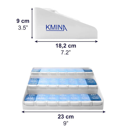 KMINA - Weekly Pill Organizer 3 Times a Day, Pill Box 7 Day 3 Times a Day, Pill Organizer Weekly, Medicine Organizer Box, Extra Large Pill Organizer, Vitamin Organizer Container - Made in Europe