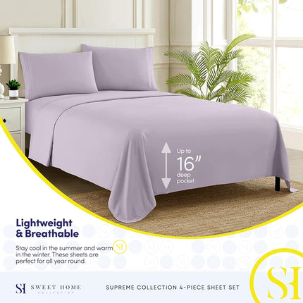 Sweet Home Collection Luxury Bedding Set with Flat, Fitted Sheet, 2 Pillow Cases, Find Double Brushed Microfiber, Lilac, Queen