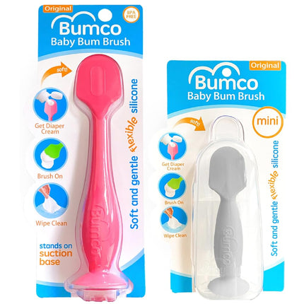 Spatule à crème de change Bumco + mini brosse pour crème de bébé avec étui de voyage – Kit d'application de crème pour les fesses, essentiel de bébé, brosse à crème de change, rose et gris