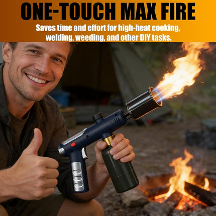 Propane Torch Gun with One-Touch Max Fire, Powerful Handheld Cooking Blow Torch with a Safety Lock for Sous Vide Searing Steak, Grill, Charcoal Starter, Campfire, Weeding, Tank Not Included (Black)