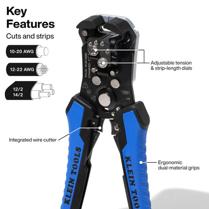 Klein 11061 Stripper/Cutter Self-Adjusting Wire, Blue
