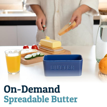 PriorityChef Extra Large Butter Dish with Lid for Countertop, Ceramic Butter Container with Airtight Cover, Butter Keeper for Counter or Fridge, Butter Holder Storage, Dark Blue