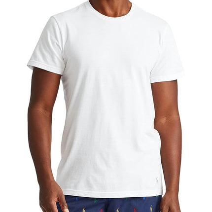 POLO RALPH LAUREN Men's Big & Tall Classic Fit Cotton Crew Undershirt 3-Pack, White/Surf Blue, Surf Blue/White, Cruise Navy/White, S