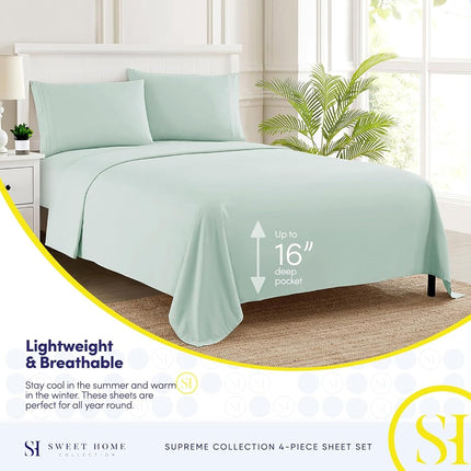 Sweet Home Collection Luxury Bedding Set with Flat, Fitted Sheet, 2 Pillow Cases, Find Double Brushed Microfiber, Mint, Twin