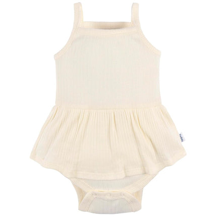 Gerber Baby Girls Sleeveless Skirted Onesies Bodysuit, Antique White, 18 Months