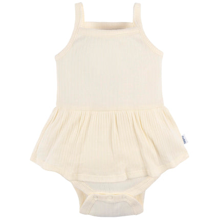 Gerber Baby Girls Sleeveless Skirted Onesies Bodysuit, Antique White, 18 Months
