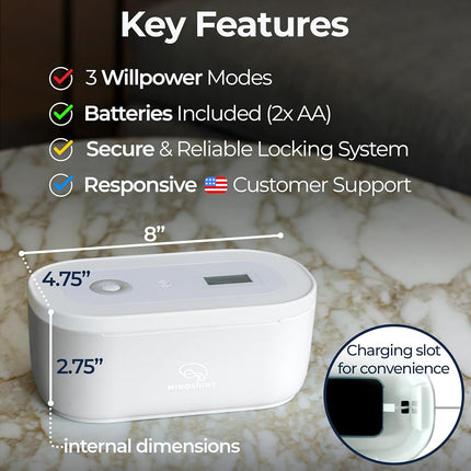 Mindsight Timed Lock Box | Unplug from Phones, Video Games, Social Media, Snacks & Cravings | 3 Modes based on Willpower | Easy to Use | Out of Sight ~ Out of Mind | Boost Your Mental Wellness