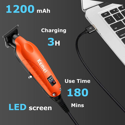 KEMEI 2293 Cordless Zero-Gap T-Blade Hair Trimmer for Men, Orange