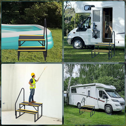 2 Step RV Stairs with Handrail, Hot Tub Steps Metal with Non-Skid Tapes, Portable Stairs Steps for RV, Mobile Home Stairs Travel Trailers, Camper, Hot Tub, Ground-Pool for Indoor & Outdoor