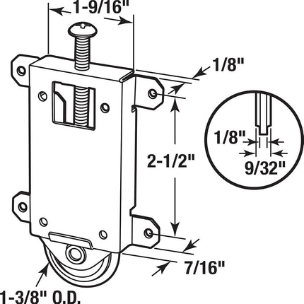 PRIME-LINE 1-3/8 inch Roller, Steel Housing, Concave Plastic Wheel N 6963 Mirror Door Assembly, Yellow
