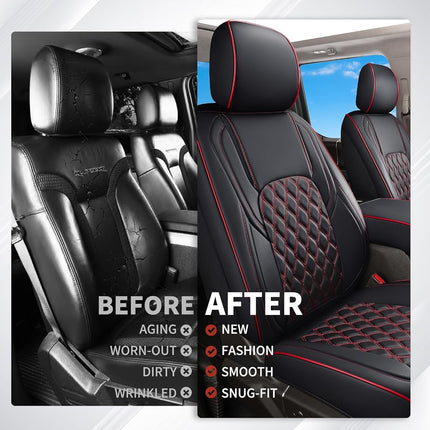 Huidasource Custom Fit Ford F150 Seat Covers Waterproof Fit for 2015-2025 F150 SuperCrew & 2017-2025 F250 F350 F450 Super Duty Crew Cab Pickup XL XLT Lariat King Ranch Platinum(Front Pair/Black&Red)