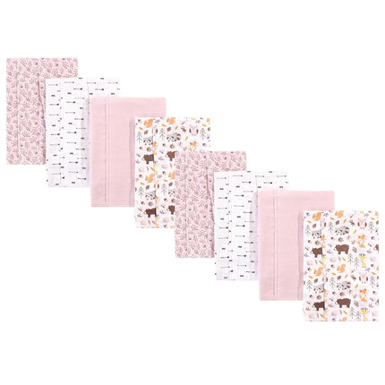 Hudson Baby Cotton Poly Flannel Burp Cloths Multipack, Girl Pinecone 8-Pack, One Size