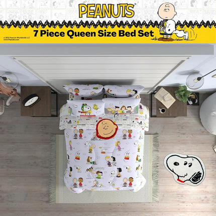 Franco Collectibles Peanuts Multi Character Bedding 7 Piece Super Soft Comforter and Sheet Set with Sham, Queen, (100% Official Licensed Product)