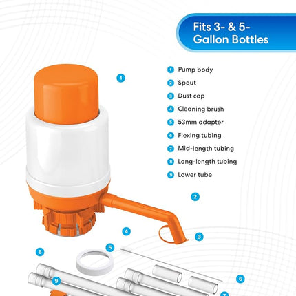 Brio Universal Manual Drinking Water Pump (Orange)