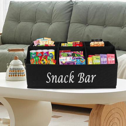Xbopetda 2 Pack Snack Organizer for Countertop with Handles - 6 Compartment Box Basket, Bar Station, Kitchen Cabinet Pantry Storage - Black