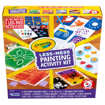 CRAYOLA Kit de actividades de pintura menos desordenada, pinturas y materiales de pintura lavables para niños, juego de arte para niños, 47 piezas, regalo