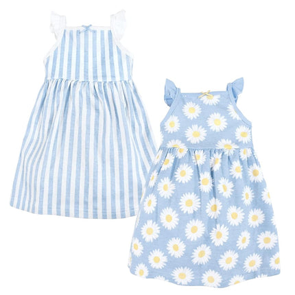 Hudson Baby Baby Girls' Cotton Dresses, Blue Daisy, 9-12 Months