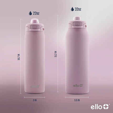 Ello Pop & Fill 22oz Stainless Steel Water Bottle with QuickFill Technology, Double Walled and Vacuum Insulated Metal, Leak Proof Locking Lid, Sip and Chug, Reusable, BPA Free, Mauve